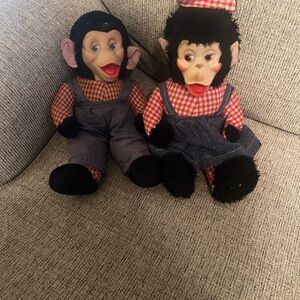 Pair of Vintage Gund stuffed monkeys, boy and girl.